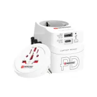 Travel adapter 3-pole earthed with integrated fast charging 45 watt PD USB charger (1 x USB C & 1 x USB)