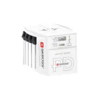 Travel Adapter 2-pole world travel adapter with integrated Dual USB Charger (1x USB C & 1 x USB) 45 Watt Power Delivery
