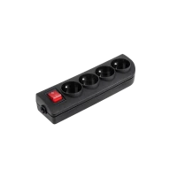 Удлинитель на 4 розетки с заземлением и выключателем, черный GN-40W-2