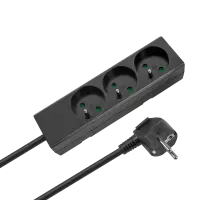 3-pesaline 2m Prantsuse tüüpi pikendusjuhe ilma lülitita (3x1,5mm) Rebel must