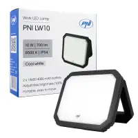 PNI LW10 10W LED-töövalgusti, kaasaskantav, laetav, 4000mAh aku, 6500K, IP54, 700 lm, 2 heledustaset