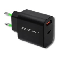 Qoltec Charger 18W 5-12V 1.5-3A USB type C PD USB QC 3.0 Black