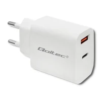 Qoltec Charger 18W 5-12V 1.5-3A USB type C PD USB QC 3.0 White