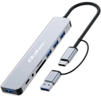 Qoltec Hub Adapter 8in1 USB-C/USB USB-C 4xUSB SD/TF card JACK 3.5mm TRRS