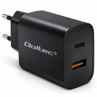 Qoltec GaN POWER PRO charger 1xUSB-C 1xUSB 30W 5-20V 1.5-3A Black