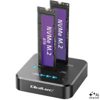 Qoltec M.2 NVMe SSD docking station PCIe DUAL 2 x 8TB USB-C 3.2 10Gb/s offline cloning