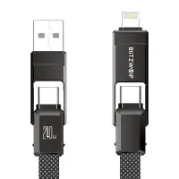 Blitzwolf BW-HDC7 4-in-1 USB+C+Lightning kaabel 240W 1,2m (must)