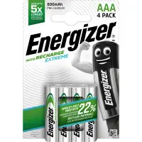 Rechargeable Battery HR03 (AAA) 1.2V 800mAh Ni-Mh Extreme Energizer 4pcs blister