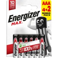 Alkaline battery LR03 (AAA) E92 1.5V 1200mAh MAX Energizer 4+2pcs blister