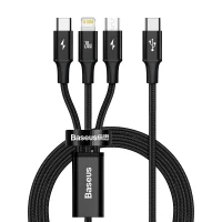 Cable USB C - USB C (15W) / micro USB (10W) / IP Lightning (20W) connector cable 1.5m  black Rapid BASEUS