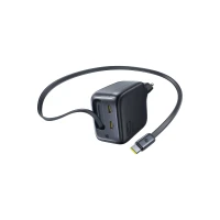 Wall Fast Charger EnerCore CJ11 67W 2xUSB-C with Retractable USB-C Cable 0.8m, Black