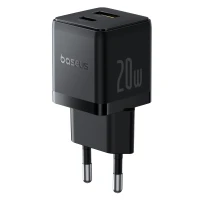 Wall Fast Charger Palm 20W USB + USB-C QC3.0 PD3.0 with USB-C Cable 1m, Black