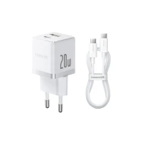 Wall Fast Charger Palm 20W USB + USB-C QC3.0 PD3.0 with USB-C Cable 1m, White
