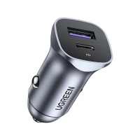 Car Quick Charger 30W 12-24V USB + USB-C QC3.0 PD3.0 PPS, Gray