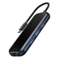 Docking Station 6in1 USB C Plug - 2xUSB3.0, USB2.0, HDMI, USB C PD, RJ45 Ports, Gray BASEUS