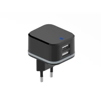 Compact 2xUSB charger from mains: 5 V - 4.8 A MAX. - 24W - black