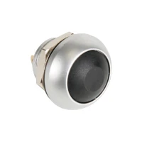 MINI push button switch, round, metal, with black button: 1P SPST OFF-(ON)