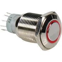 ROUND METAL PUSH BUTTON SPDT 1NO 1NC - RED RING