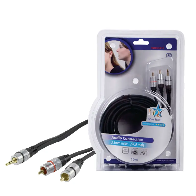 Stereo Audio Cable 3.5 Mm Male - 2x Rca Male 10.0 M Dark Grey, HQ