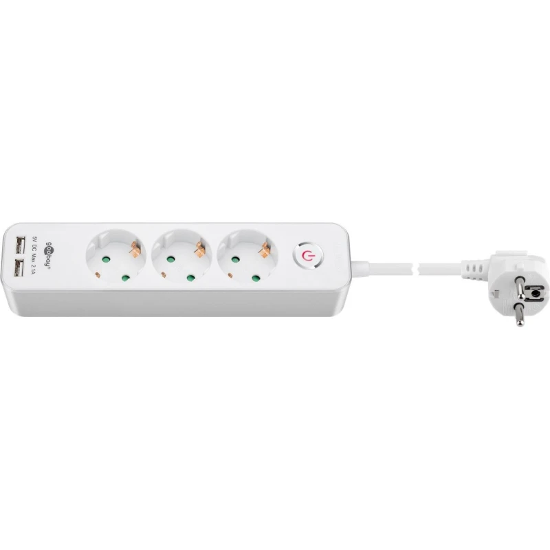 Pikendusjuhe lülitiga 16A 3 pesa +2 USB 1.5m 3G1.5mm2 Valge