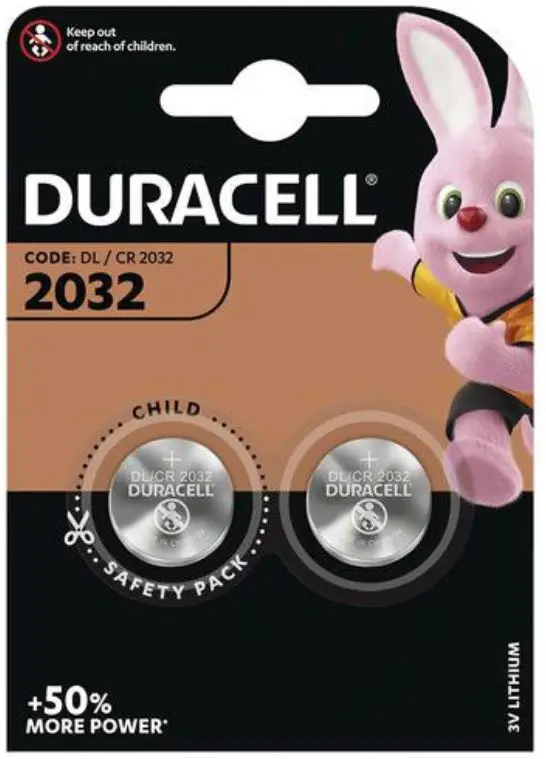 Batteries 3V CR2032 Duracell lithium 20mm 3.2mm 2pcs pack