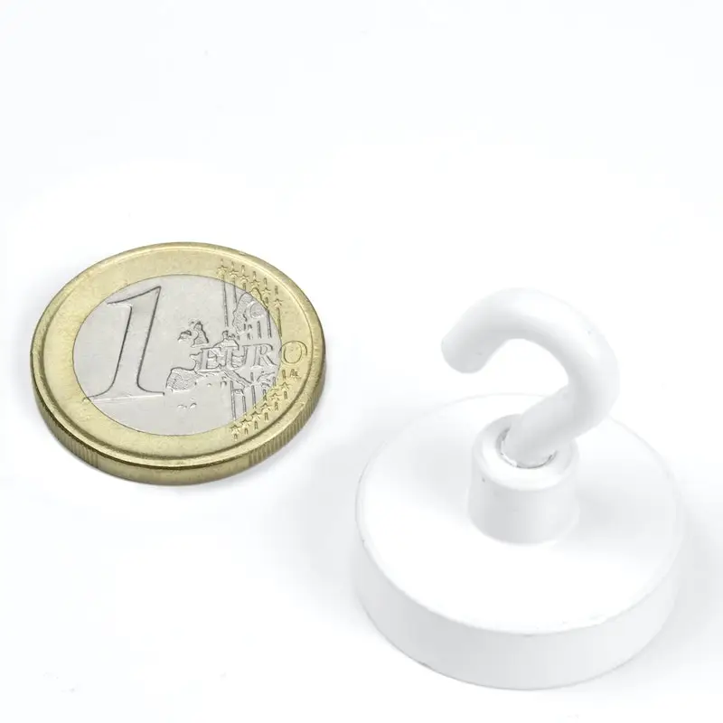 Magnet d=25mm N38 M4 with hanging hook white 16kg