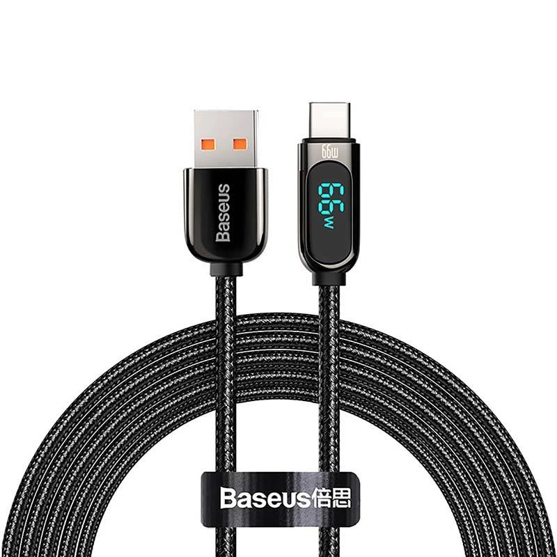 USB-A - USB-C кабель с дисплеем 2м 66W Baseus черный