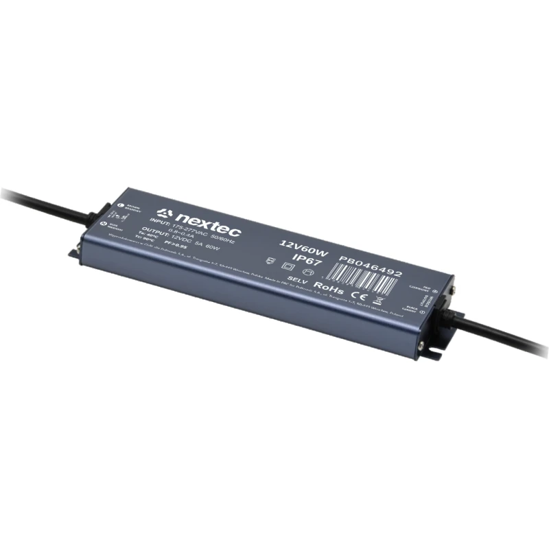 Power Supply 12VDC 5A 60W IP67 202x48x19mm Super Slim
