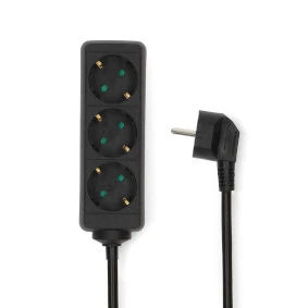 Extension cord 16A, 3 sockets, 3m, black, 3g1.5mm2