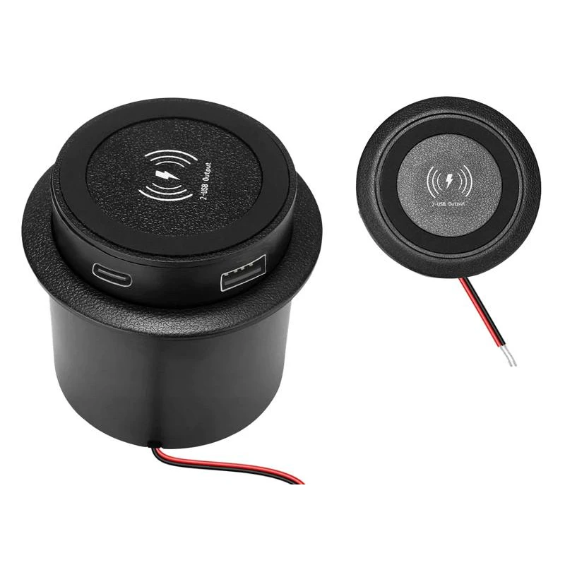 Qi laadimismoodul 15W paneeli paigaldatav QC PD USB-A USB-C must