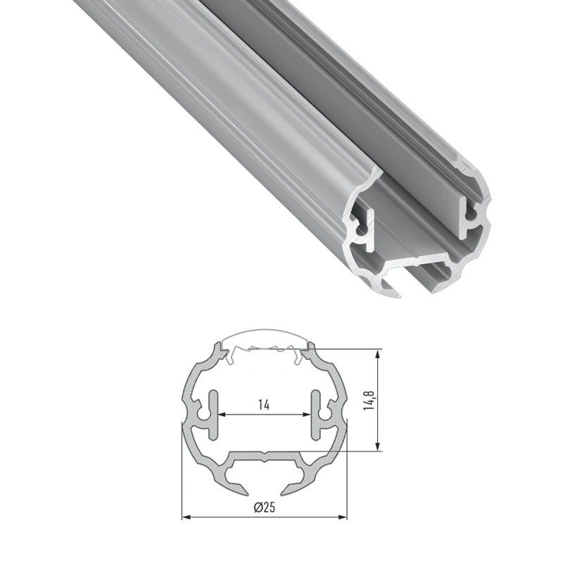 Profile COS 1m round 25mm to 14mm LED strip anodized