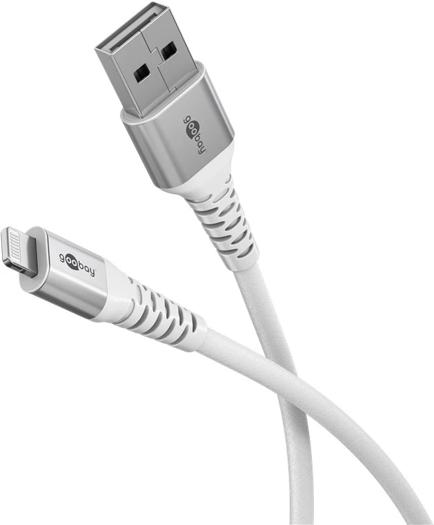 USB-A - Lightning 2.0 MFI textile cable 2m 3A white