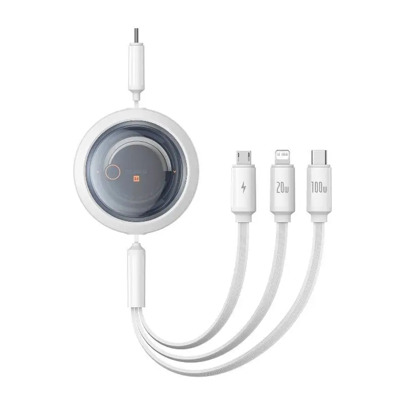 USB-A - USB-C/MicroB/Lightning rullitav 1.1m 3.5A Free2Draw