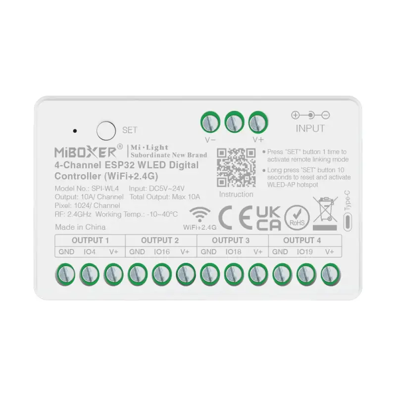 4-kanaliga WLED SPI Digital LED vastuvõtja Wifi+RF 10A 5-24V