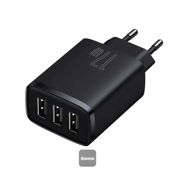 Baseus Compact 3U 17W Wall Charger, black