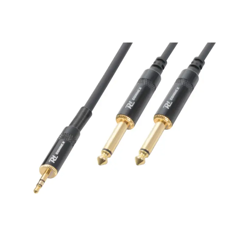 3.5mm stereo pistik-2x6.3mm mono pistik 6m kullatud PD Must