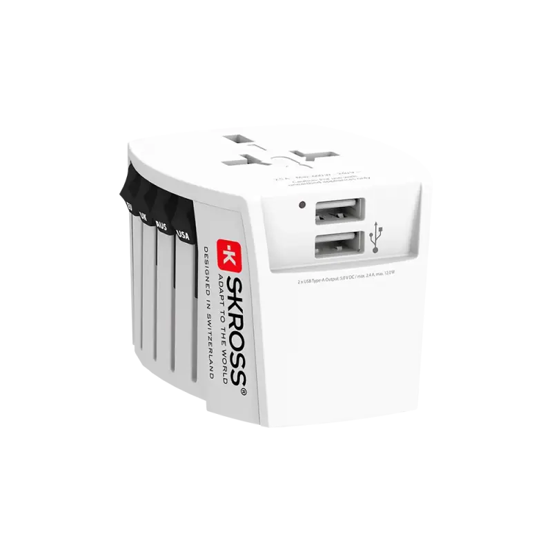 SKROSS MUV USB reisiadapter 2x USB-A universaalne