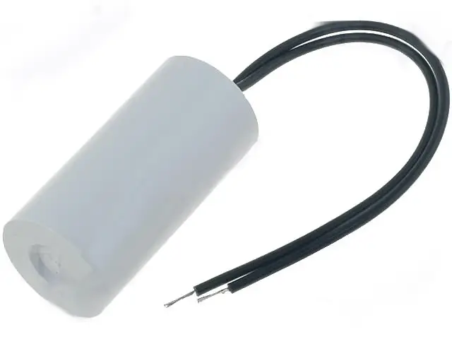 Motor run capacitor with wires, 1 uF, 450 V, 25 x 51 mm