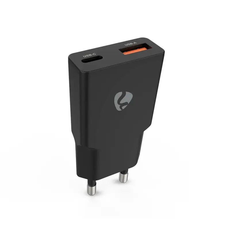 USB laadija GaN USB-A USB-C pesad 20W PD3.0 must