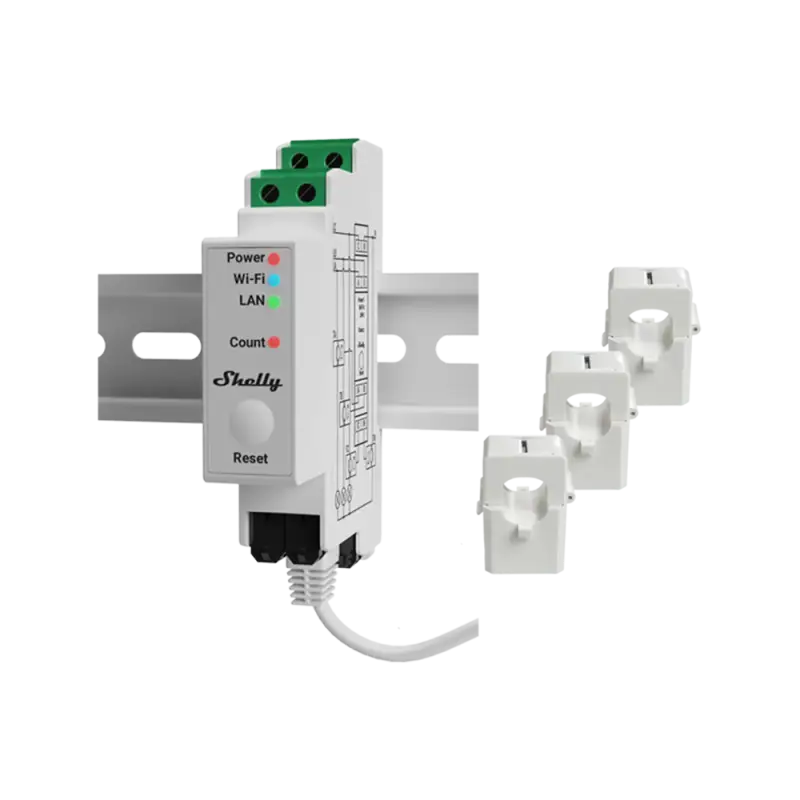 Shelly 3F energiamõõtja WiFi/LAN 230VAC DIN PRO3EM 120A V2