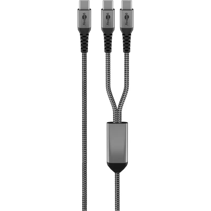 Кабель USB-C - 2x USB-C (Y) 1.5м 30см 60Вт(15Вт) 3А черный/серый