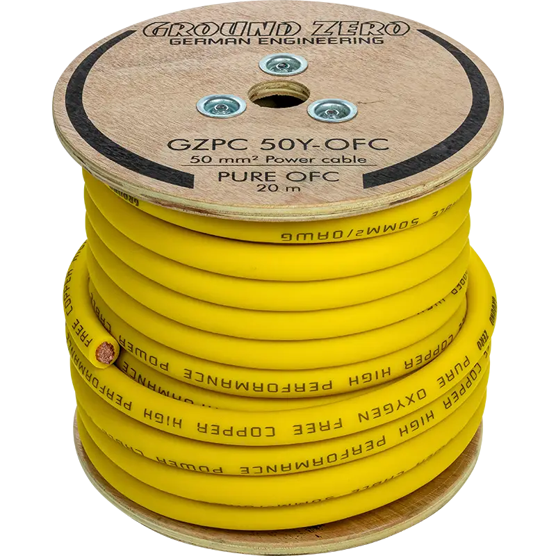 Ground Zero 50 mm² kvaliteetne OFC toitekaabel 20 m – kollane