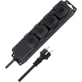 Socket distributor IP44 4-way for use on the construction site and permanent outdoor use 2.00 m Black TYPE F
