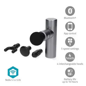 SmartLife Sports Massage Gun, Bluetooth®, Battery Powered, 5 Massage Modes, Conical Head / Drawstring Bag / Flat Head / Spherical Head / U-shape Head