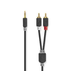 Stereo Audio Cable, 3.5 mm Male, 2x RCA Male, Gold Plated, 3.00 m