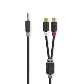 Stereo Audio Cable, 3.5 mm Male, 2x RCA Female, Gold Plated, 0.20 m