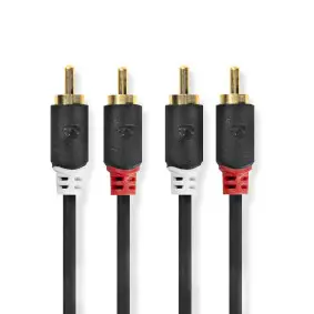 Stereo Audio Cable, 2x RCA Male, 2x RCA Male, Gold Plated, 3.00 m