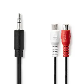 Stereo Audio Cable, 3.5 mm Male, 2x RCA Female, Nickel Plated, 0.20 m