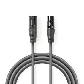 Balanced Audio Cable, XLR 3-Pin Male, XLR 3-Pin Female, Nickel Plated, 0.50 m