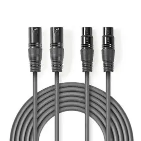 Balanced Audio Cable, 2x XLR 3-Pin Male, 2x XLR 3-Pin Female, Nickel Plated, 3.00 m